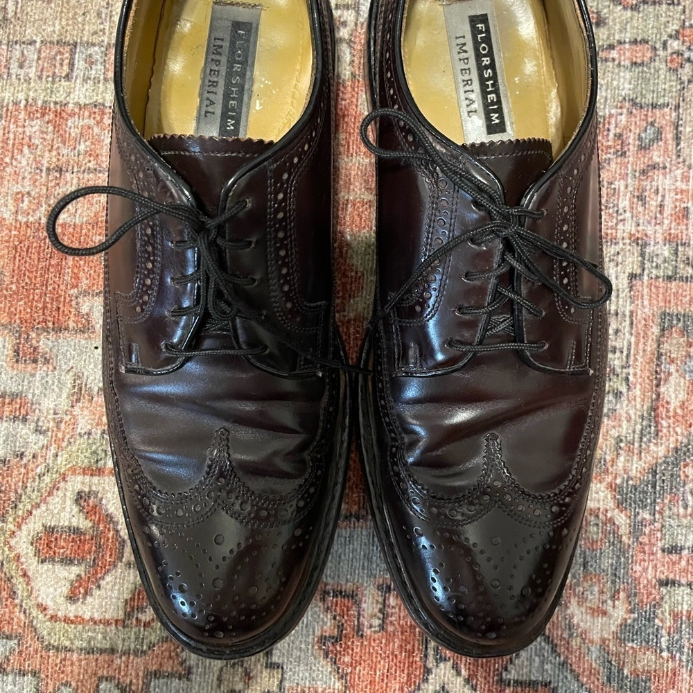 Vintage Florsheim Imperial Dark Brown Long Wing Sz 9D